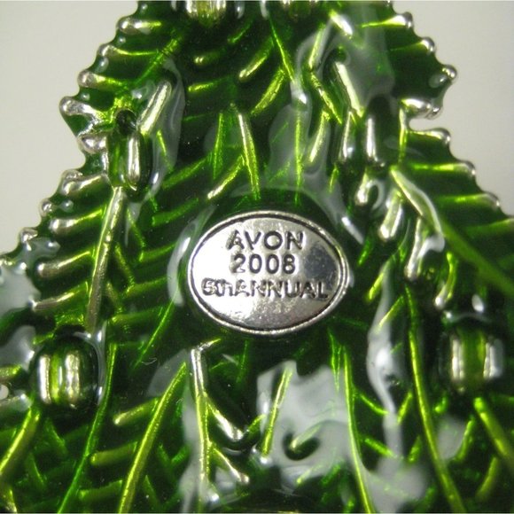 2008 AVON 5th Annual Christmas Tree Brooch Pin Signed Rhinestone Faux Pearl - Picture 9 of 10